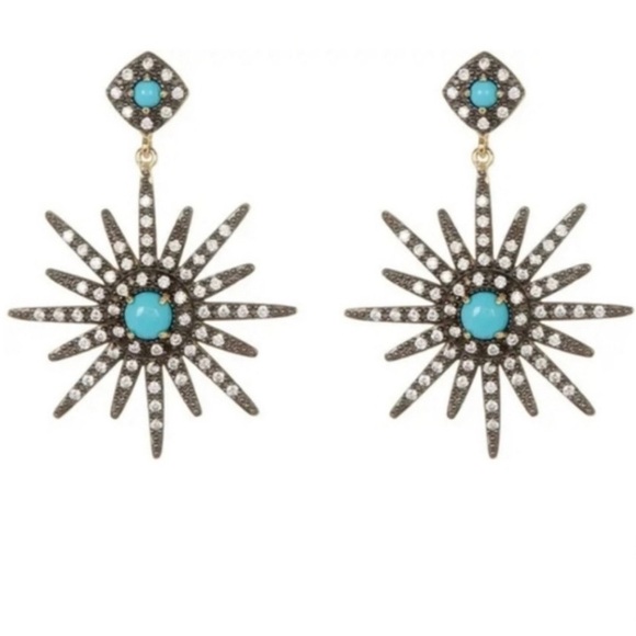 Adornia Jewelry - Adornia starburst 14k gold plated, turquoise and Swarovski crystal earrings NEW